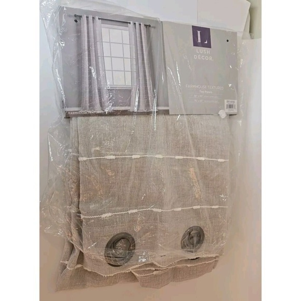 Farmhouse Textured Grommet Sheer 38"W x 95"L (Pack of‎ 2) Beige Grommet 2 Panels